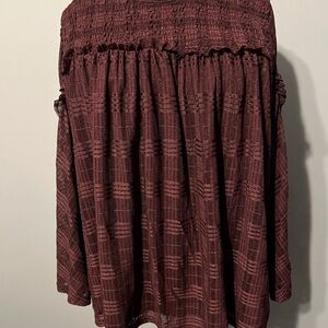 Burgundy Plaid Long Sleeve Top